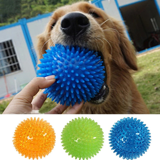 Juguetes para perros, gatos y cachorros, juguete con sonido, pelota de limpieza de dientes con chirrido de lunares, juguete de entrenamiento de TPR para masticar los dientes de las mascotas, bolas de espinas, accesorios