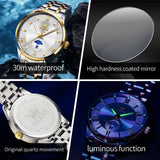 OLEVS 3638 Mens Watch Original Quartz Watch Stainless Steel Waterproof Luminous Large Dial Day Date Watches Luxury Men Box Reloj