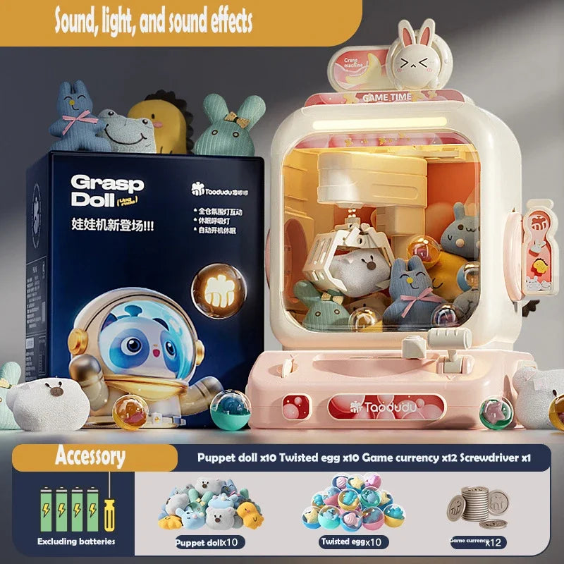Máquina de muñecas DIY de gran tamaño para niños, juego de monedas, minimáquina de garras, grúa, muñeca musical, regalos de Navidad