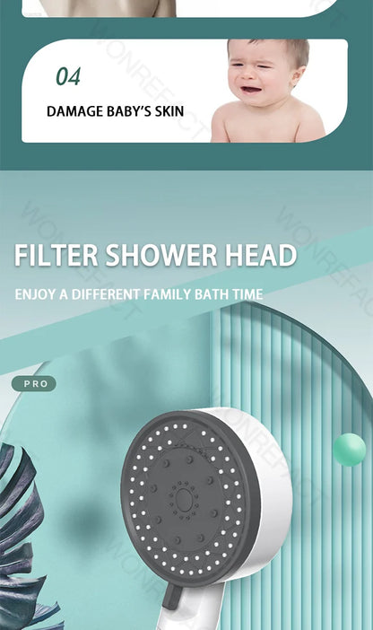 10 Mode Filter Shower Head Adjustable High Pressure Water Saving Shower One-click Water Stop Skin Care Shower Head Universal