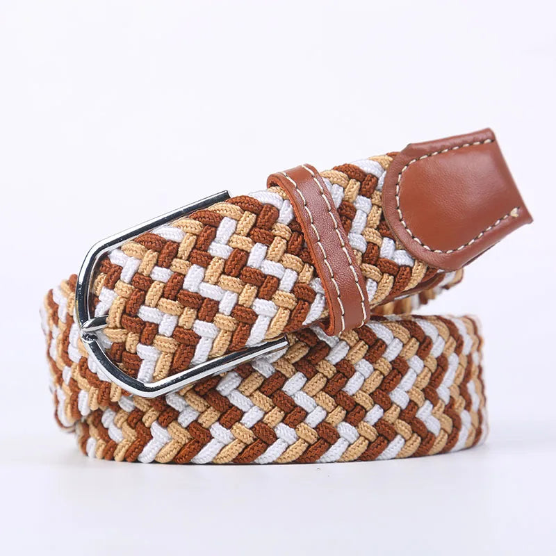 107/120/130cm UNISEX Casual Knitted Pin Buckle Women Belt Woven Canvas Elastic Expandable Braided Stretch Jeans Belts for Men