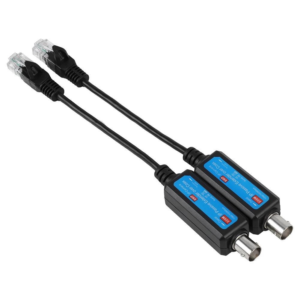 1 par de extensores de transmisor y receptor coaxial de red IP pasiva de 1 canal y 10/100 Mbps para cámaras NVR IP.