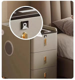 Nordic Style Intelligent Solid Wood Bedside Table Faux Leather 3 Drawers Nightstands with Wireless Charging Side Storage Cabinet
