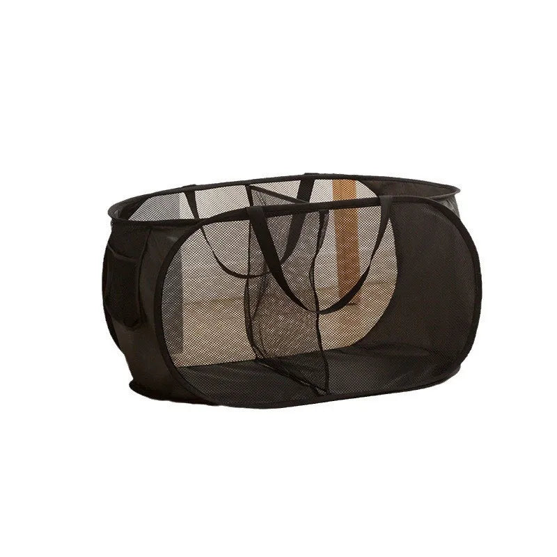 Durable Collapsible Laundry Basket, Mesh Pop Up Laundry Hamper With Side Pocket, Foldable Clothes Storage Hamper With Reinforced