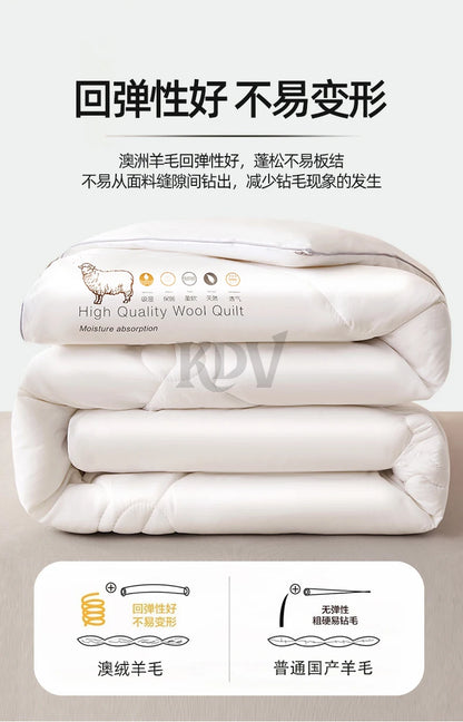 Luxury 100% Wool Quilt Core Autumn Winter Thickened Warm Quilted Comforter Fluffy Soft King Queen Size Solid White Duvet Insert