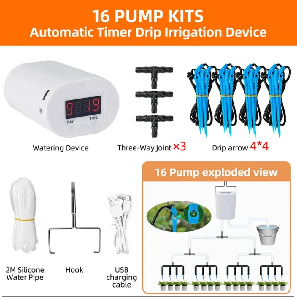 Bomba de riego automática para plantas y flores, 2/8/16 cabezales, accesorios de jardín, aspersor, dispositivo de riego por goteo, kit de sistema de agua