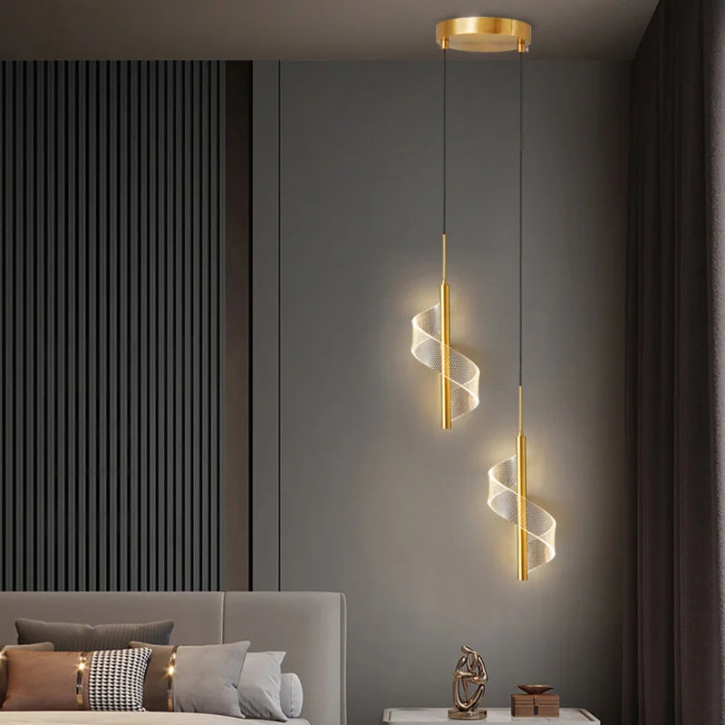 Lámpara colgante nórdica de espiral LED para mesita de noche, iluminación interior, dormitorio, sala de estar, decoración del hogar, luz acrílica moderna