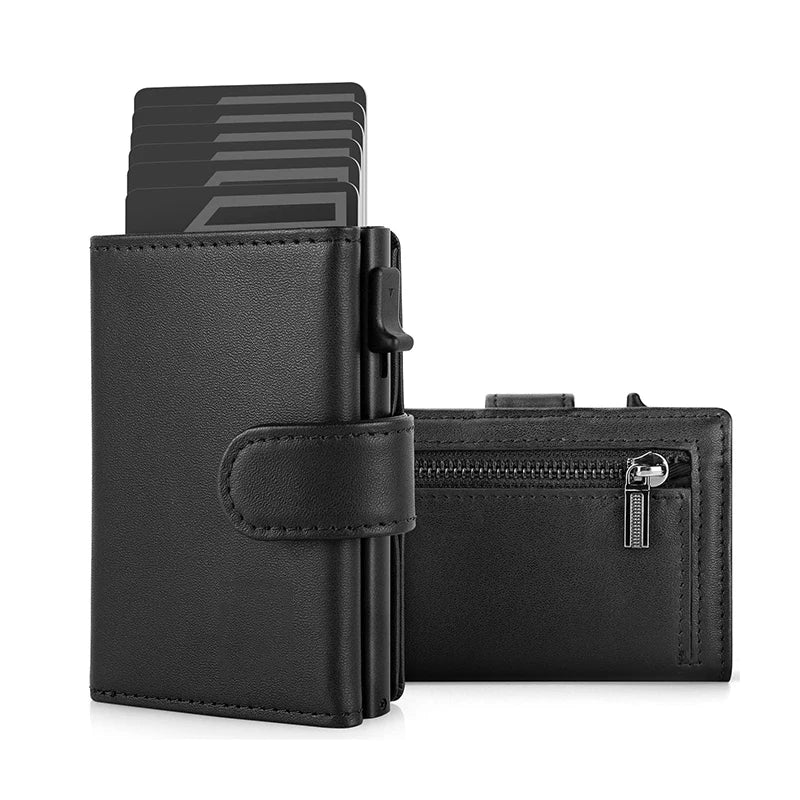 YATBEST Card Holder Wallet  Slim Minimalist Pop Up Leather Men Wallets RFID Blocking Metal Bank Card Case with Coins Pocket