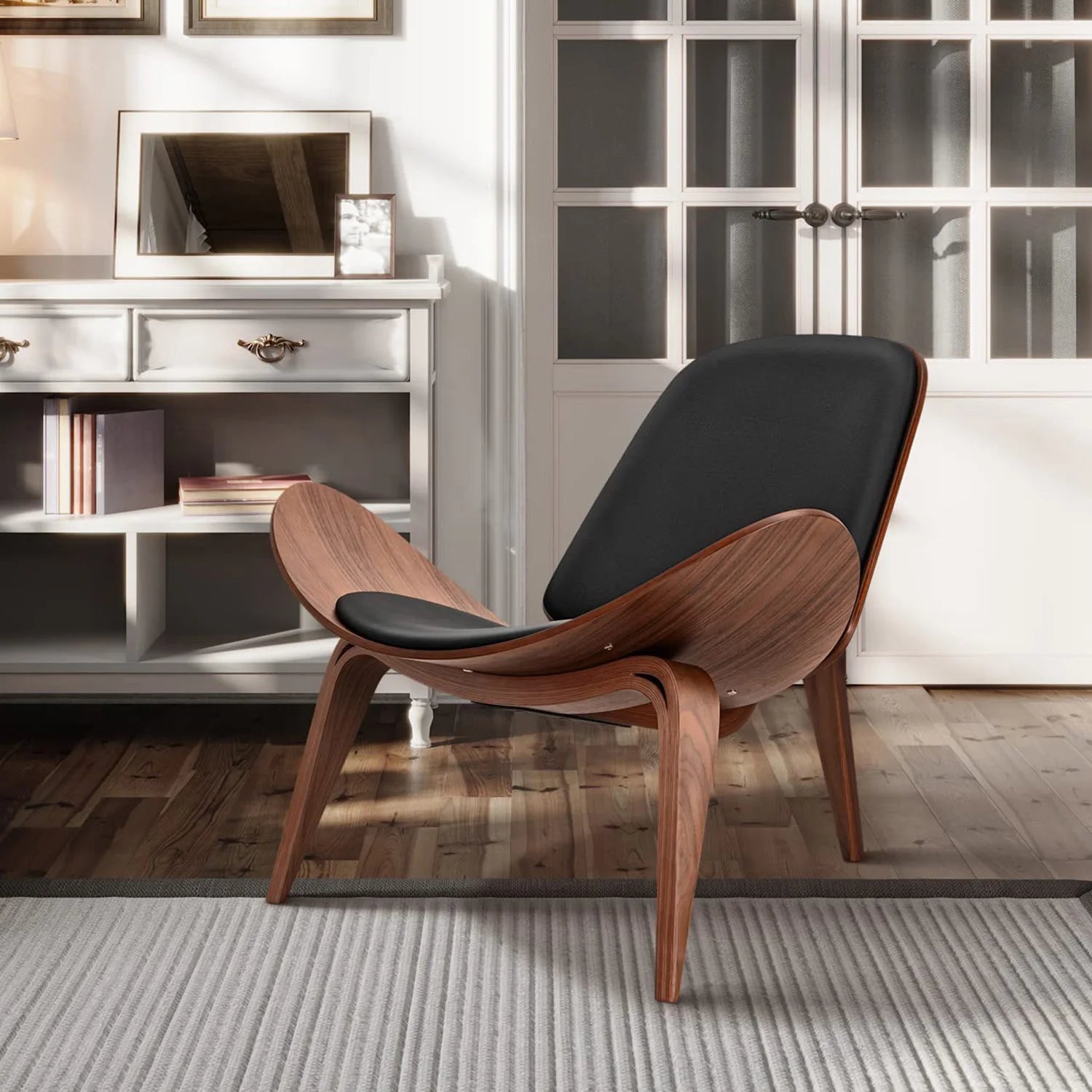 Nordic Three-Legged Shell Chair Simple Sofa Faux Leather Lounge Chair Armchair Living Room Office Furniture