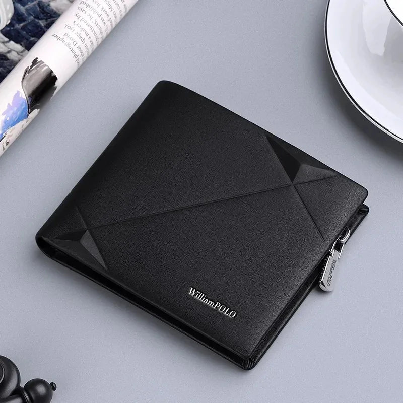Men's Slim Wallet Genuine Leather Mini Purse Casual Design Bifold Wallet Brand Short Slim Wallet WILLIAMPOLO Luxury brand
