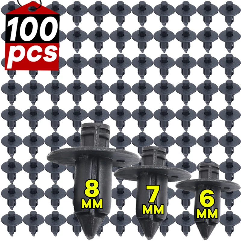 Remache de plástico para carenado de coche, clips de sujeción para panel, 3 tamaños, pasador de presión, 6 mm, 7 mm y 8 mm, para interior, 100/50 unidades