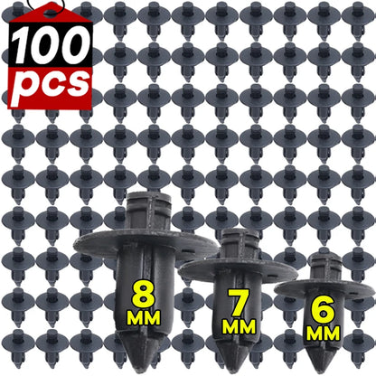 Remache de plástico para carenado de coche, clips de sujeción para panel, 3 tamaños, pasador de presión, 6 mm, 7 mm y 8 mm, para interior, 100/50 unidades