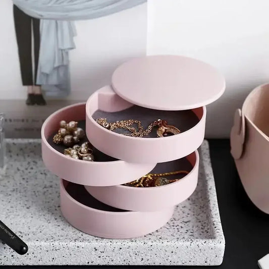 5 Layers Rotating Jewellery Storage Box Women Necklace Desk Organizer Earring Holder Travel with Lid for Ring Bracelet  Storage