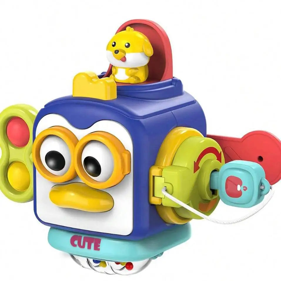 Cubo de Atividades Montessori (Busy Board) – Brinquedo Sensorial e Educativo para Crianças Pequenas, com Fechaduras e Travas para Desenvolvimento da Coordenação Motora Fina – Ideal para Viagens