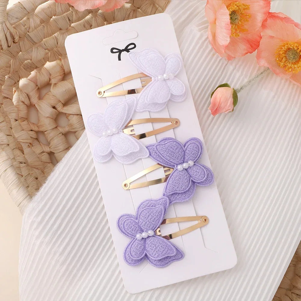 4Pcs/set Cute Baby Girls Knitting Headwear Handmade Crochet Butterfly Alloy Hairs Clips Kids Hairpins Fashion Desgin Headwear