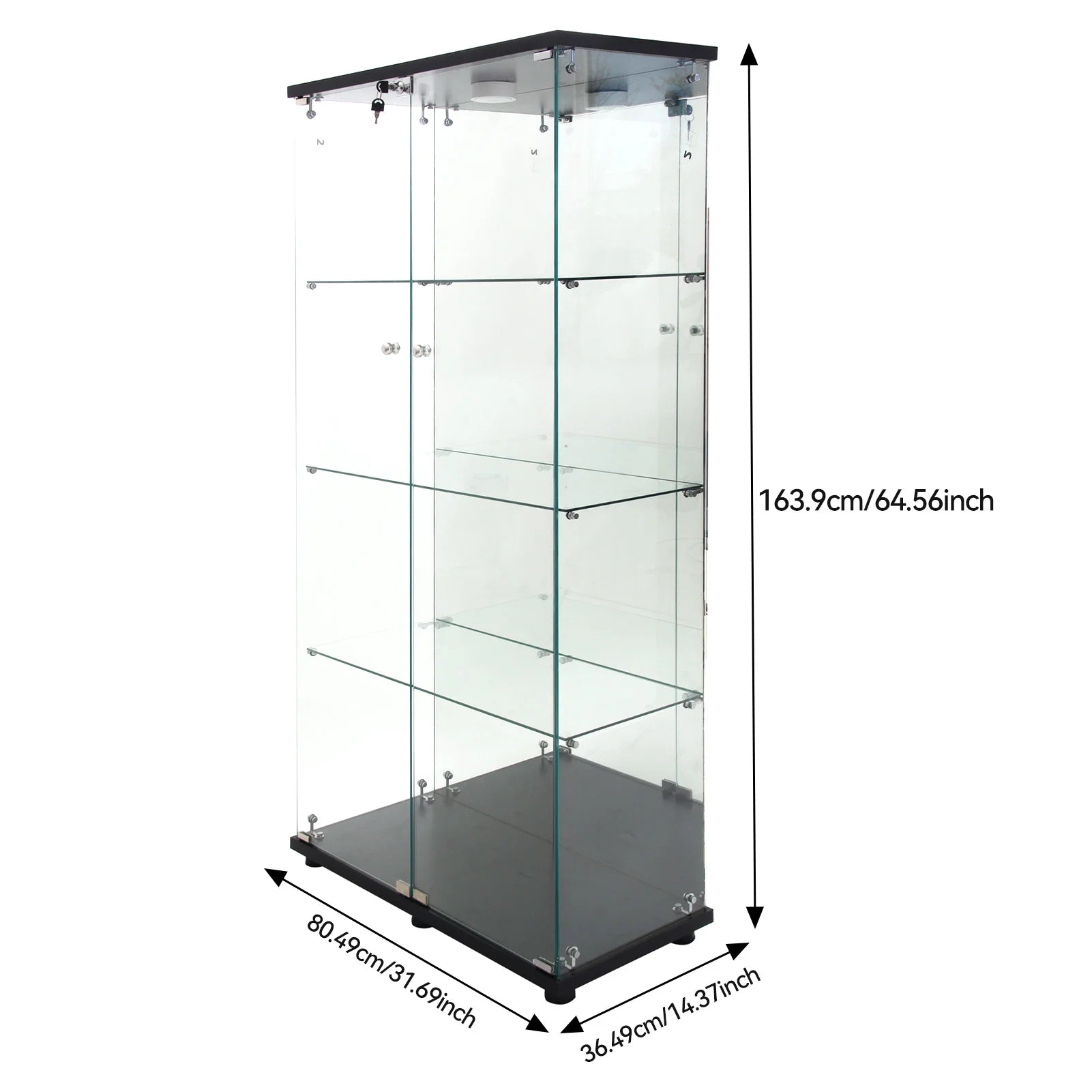 Anajqaqia Glass Display Cabinet with LED Light, with 4 Shelves 2 Doors, 80.49x36.49x163.9cm, Black