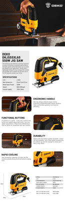 DEKO 220V DKJS55XL65 550W JIG SAW Woodworking Electric Tools Electric Saw With Guide Ruler Saw Blade Allen Wrench