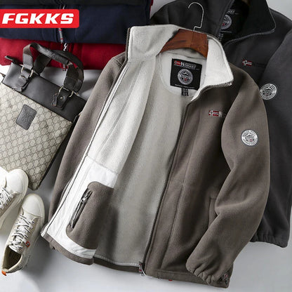 Chaqueta informal de marca FGKKS 2023 para hombre, chaqueta de lana gruesa, diseño de alta calidad, chaqueta cálida de moda para hombre