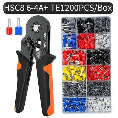 Hexagonal Self-Adjustable Ratchet Ferrule Crimping Tool Kit 23-7AWG 0.25-10mm² Crimper Kit with Ferrule Sleeves Wire Terminals