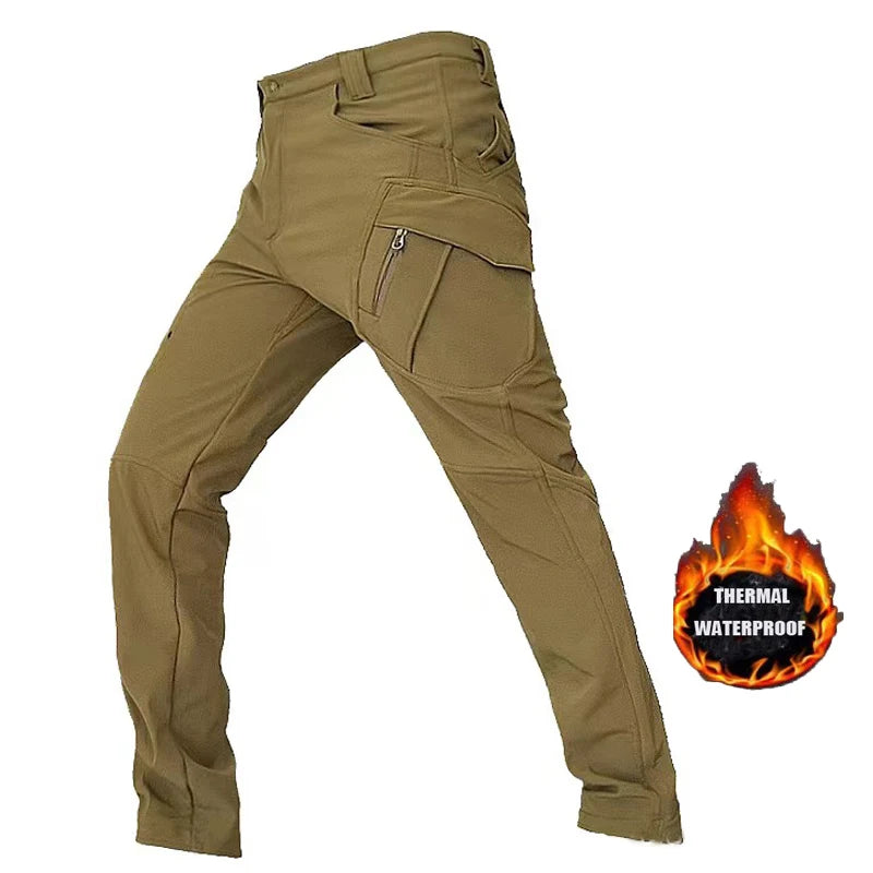 Men's Winter SoftShell Tactical Waterproof Jackets Male Hood Coat Combat Fishing Hiking Camping Climbing Skiing Pants Trousers