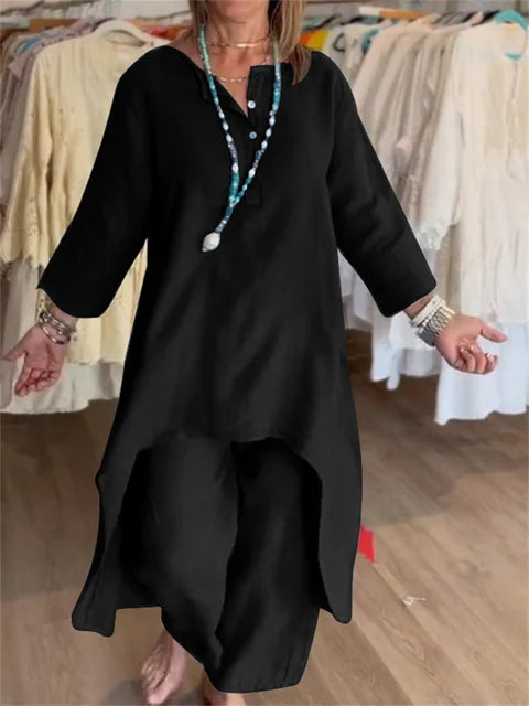 Women's Long-sleeved Cotton and Linen Suit, Pure Color, Casual, Europe and the United States, Beyond Borders, New, Summer, 2024 