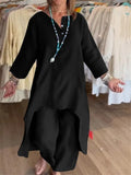 Women's Long-sleeved Cotton and Linen Suit, Pure Color, Casual, Europe and the United States, Beyond Borders, New, Summer, 2024 
