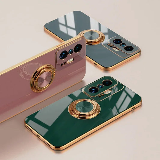 Funda de silicona chapada de lujo para Xiaomi Mi 13T, 13, 11T, 12T, Mi11T, 14, Mi14, Mi11T, Mi12T, Mi13T, cubierta protectora completa con soporte para anillo.
