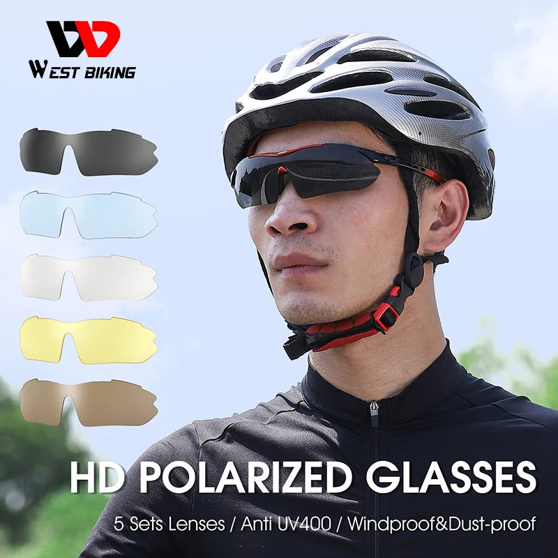 WEST BIKING Cycling Polarized Glasses Bike Outdoor Sports Sunglasses MTB PC Goggles Eyewear 5 Lens Bicycle Accessories