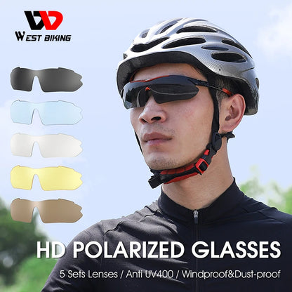 WEST BIKING Cycling Polarized Glasses Bike Outdoor Sports Sunglasses MTB PC Goggles Eyewear 5 Lens Bicycle Accessories