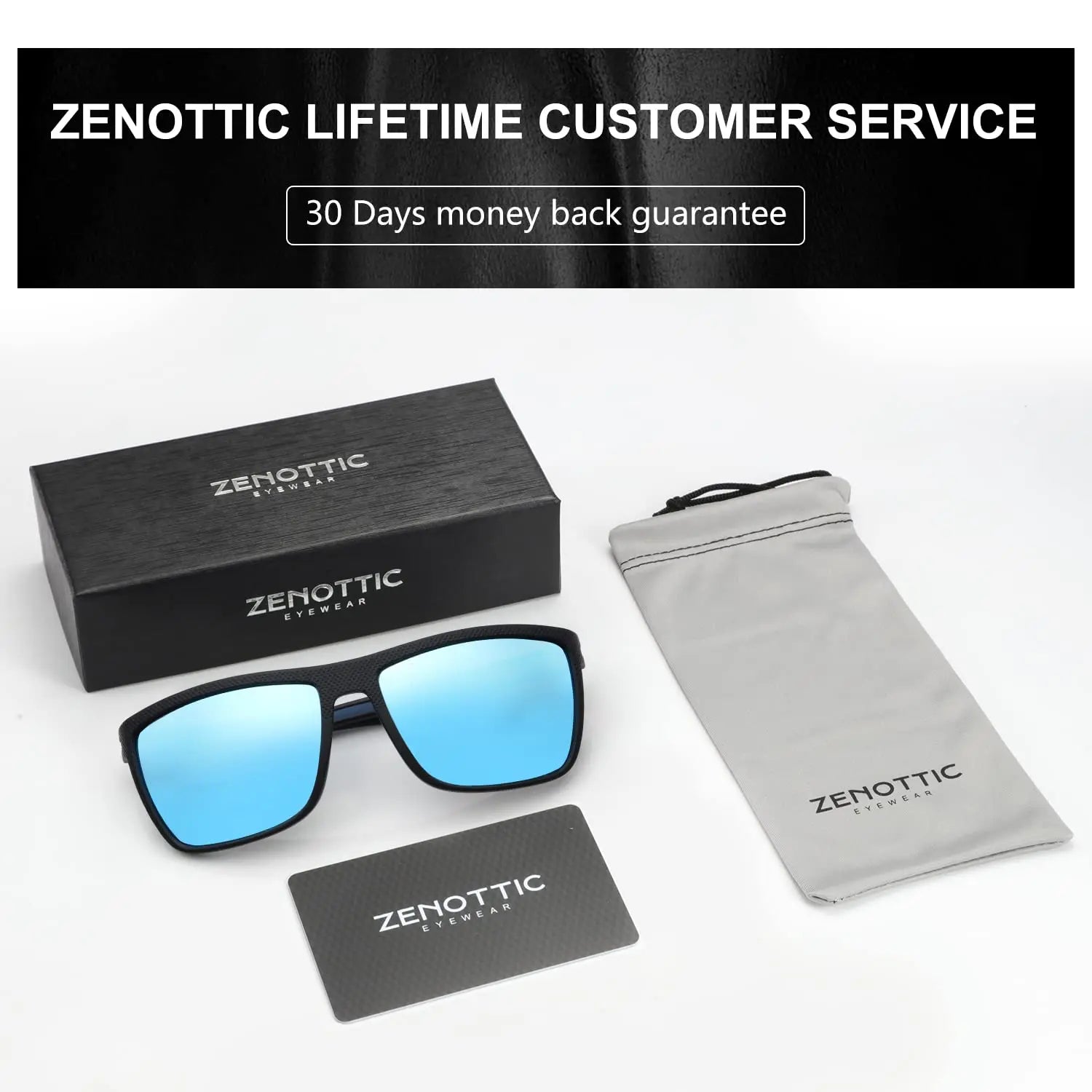 ZENOTTIC Polarized Sunglasses for Men Shades Lightweight TR90 Frame UV400 Protection Square Outdoor Travel Driving Sun Glasses