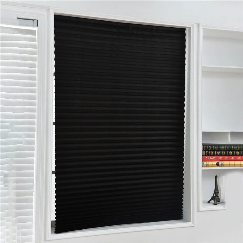 2pcs Self-adhesive Pleated Blackout Blinds Non-woven Folding Curtains For Kitchen Bathroom Balcony Shades Home Windows Decor