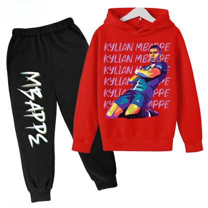 Spring and Autumn Mbappe Printed Children's Hoodie Set Sweatshirt Pants 2-piece Sportswear Set for Boys and Girls Kids Clothes