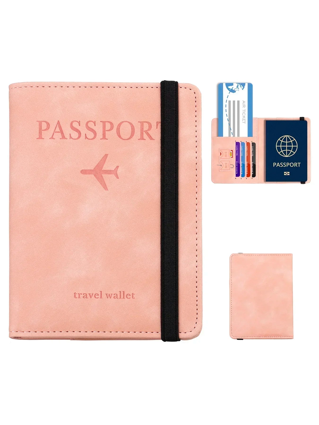 Tarjetero de cuero con bloqueo RFID, funda para pasaporte, billetera, accesorios de viaje para mujeres y hombres.