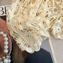 Casual Long Sleeve Elegant cardigan Beading O-neck Chic Vintage Hook Flower Hollow Out Top Plus Size Clothing