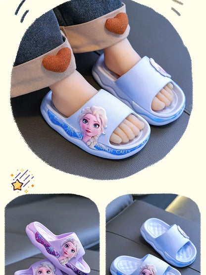 Sandalias y pantuflas de baño para niñas de Disney con diseño de princesa Elsa y suela suave antideslizantes de verano