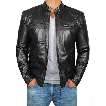 2023 Men Leather Jacket Teenagers Stand Collar Punk Men Motorcycle Leather Jacket Brown Leather Jacket