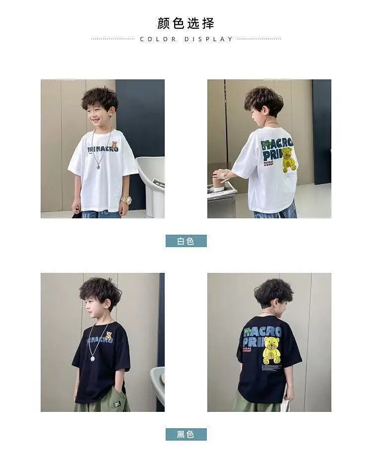 Camiseta de manga corta de verano para niños, Top de cuello redondo para niños pequeños y medianos, moda informal versátil de media manga