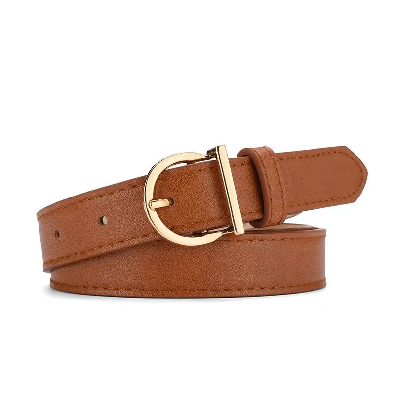 Women's Fashion Pin Buckle Thin Belt Genuine Luxury Soft Belt for Women with Cargo Pants Jeans Windproof PU Leather Belt