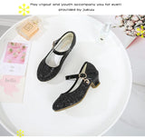 Girls Purple High Heels For Kids Princess RED Leather Shoe Footwear Children's Dress Party Wedding Shoes Round Toe 1-3CM