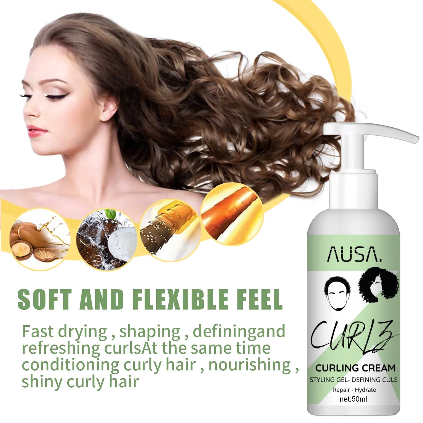 Crema para rizos naturales, loción hidratante para rizos, antifrizz, rebote, esculpidor, acondicionador para el cuidado del cabello.