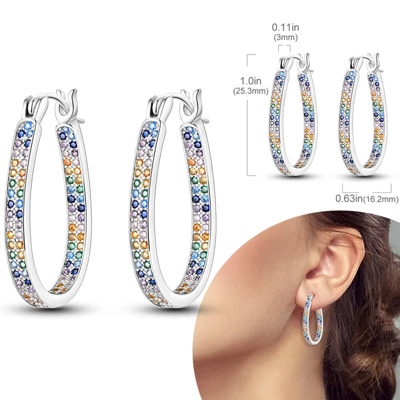 925 Sterling Silver Hypoallergenic Hoops Earrings com zircônia, jóias elegantes para mulheres e meninas, alta qualidade