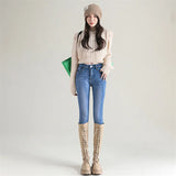 Women's Thermal Jeans Winter Snow Warm Plush Stretch Jeans Lady Skinny Thick Fleece Denim Long Pants Retro Blue Pencil Trousers