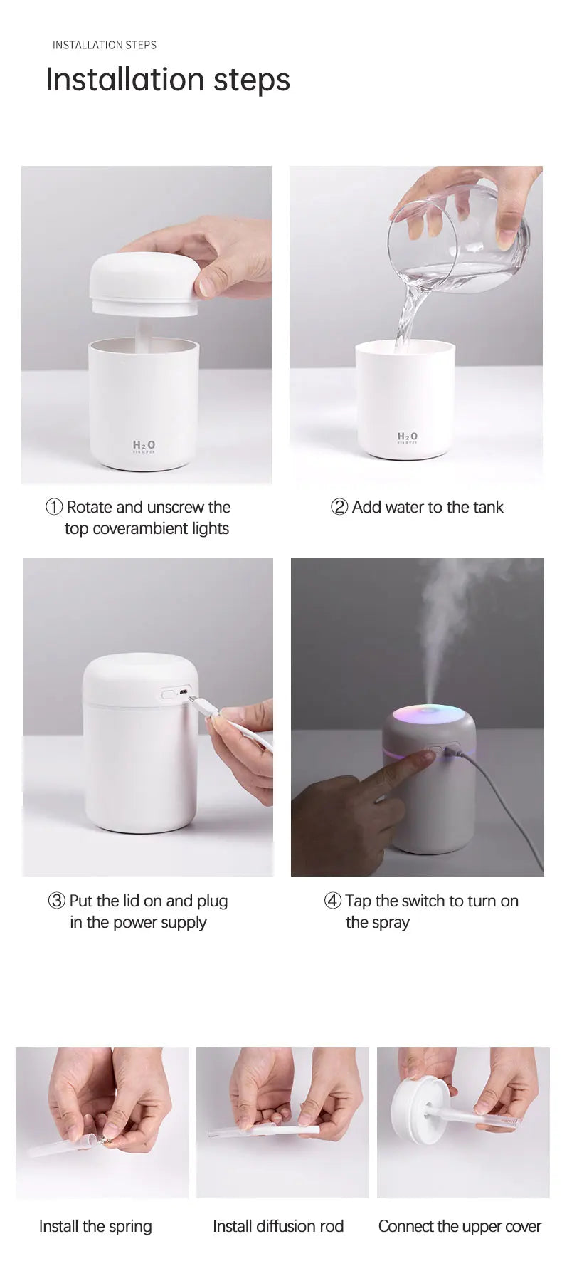 300ml Aromatherapy Diffuser Humidifier Air Purifier Car Home Use Seven-color Light Aromatherapy Essential Oil