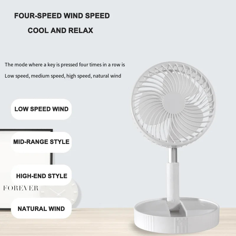 2025 new folding telescopic free adjustment fan charging usb multi-function outdoor portable home desktop floor-standing fan