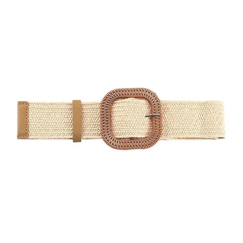 Summer Fashion Women Straw Belt Casual Bohemian Wide Summer Braided Waistbelt  Buckle Elastic Female Straw Waist Belt