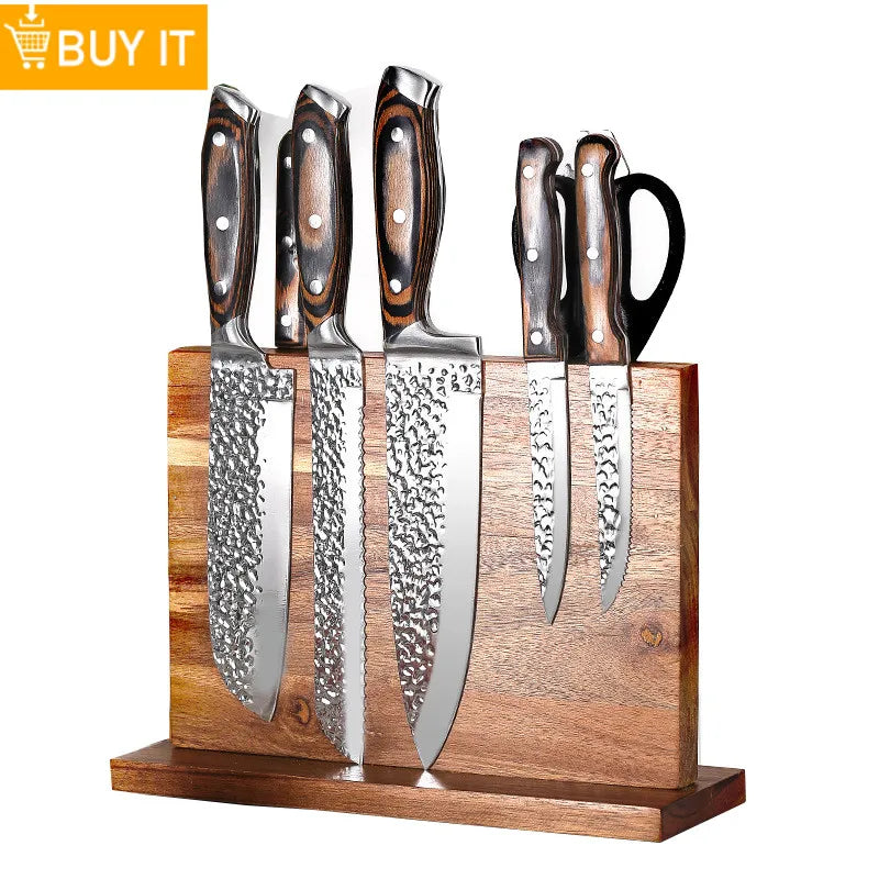 Magnetic Rotating Wood Knife Holder  360° Rotatable Knife Block For  Kitchen Knives Storage With Anti Slip Pad Wood Knife Board