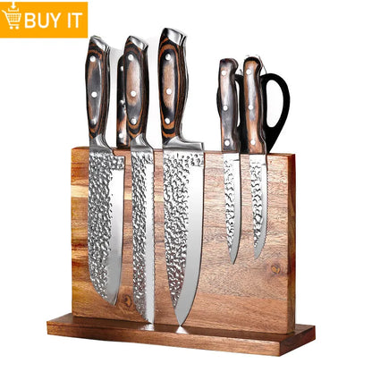 Magnetic Rotating Wood Knife Holder  360° Rotatable Knife Block For  Kitchen Knives Storage With Anti Slip Pad Wood Knife Board