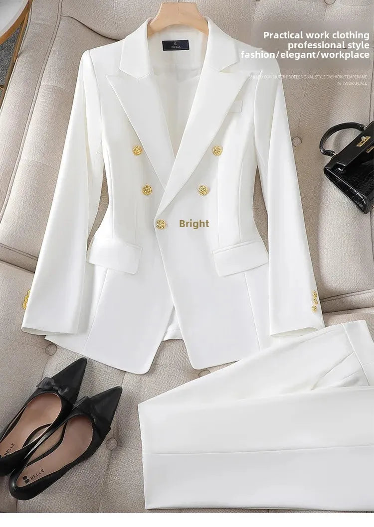 Elegant Women's Fashionable White Western-Style Suit Zihongsuitsuit High-End Business Attire Long-Pants Set For Special Occasion