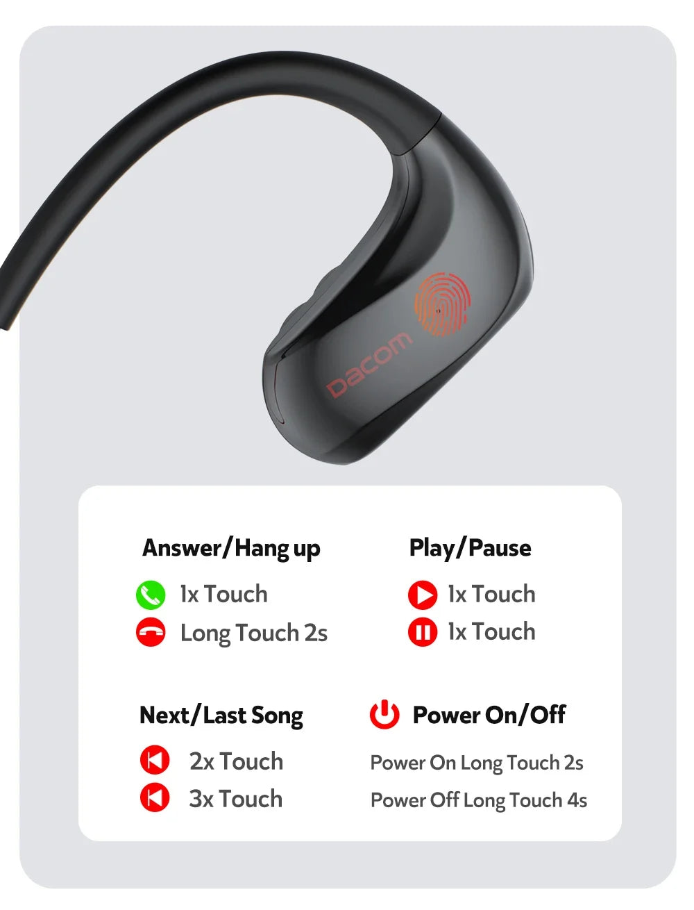 Auriculares inalámbricos DACOM, deportivos, Bluetooth, IPX7, resistentes al agua, 20 horas de reproducción para correr, auriculares inalámbricos AAC.