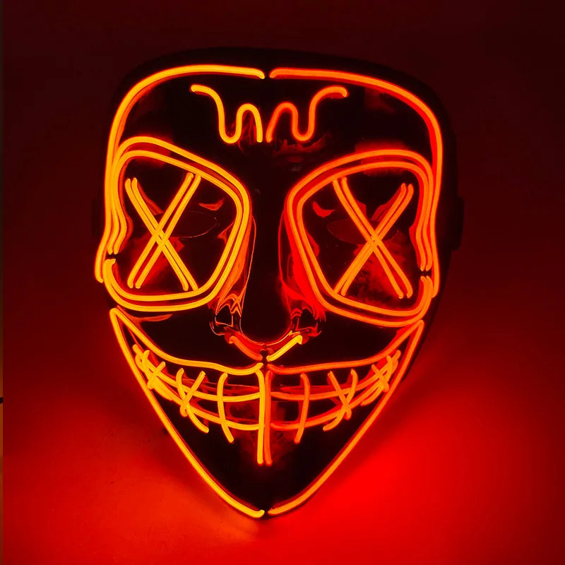 Artigos para Festa de Halloween 2026: Máscara LED Luminosa Estilo "Uma Noite de Crime" (Purge) com Luz Neon EL Sem Fio – Máscara de Rosto Inteiro para Cosplay Adulto (Brilha no Escuro)